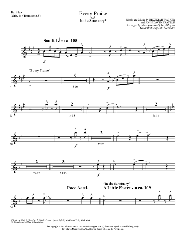 Every Praise with In the Sanctuary (Choral Anthem SATB) Bari Sax (Lillenas Choral / Arr. Mike Speck / Arr. Cheryl Rogers)