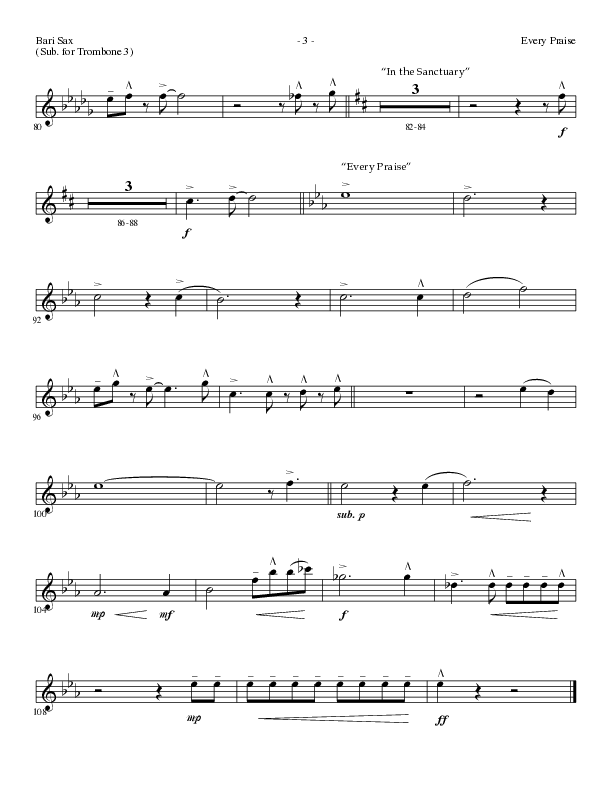 Every Praise with In the Sanctuary (Choral Anthem SATB) Bari Sax (Lillenas Choral / Arr. Mike Speck / Arr. Cheryl Rogers)