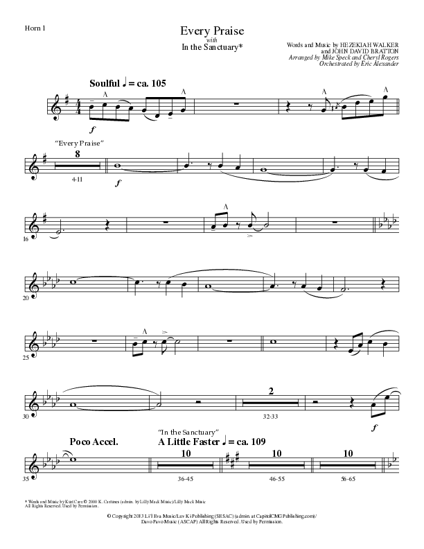 Every Praise with In the Sanctuary (Choral Anthem SATB) French Horn 1 (Lillenas Choral / Arr. Mike Speck / Arr. Cheryl Rogers)