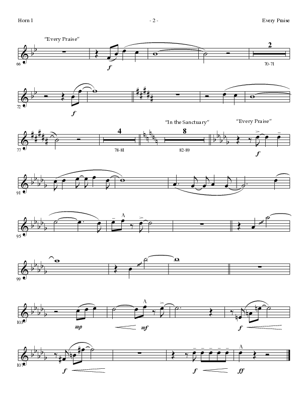 Every Praise with In the Sanctuary (Choral Anthem SATB) French Horn 1 (Lillenas Choral / Arr. Mike Speck / Arr. Cheryl Rogers)