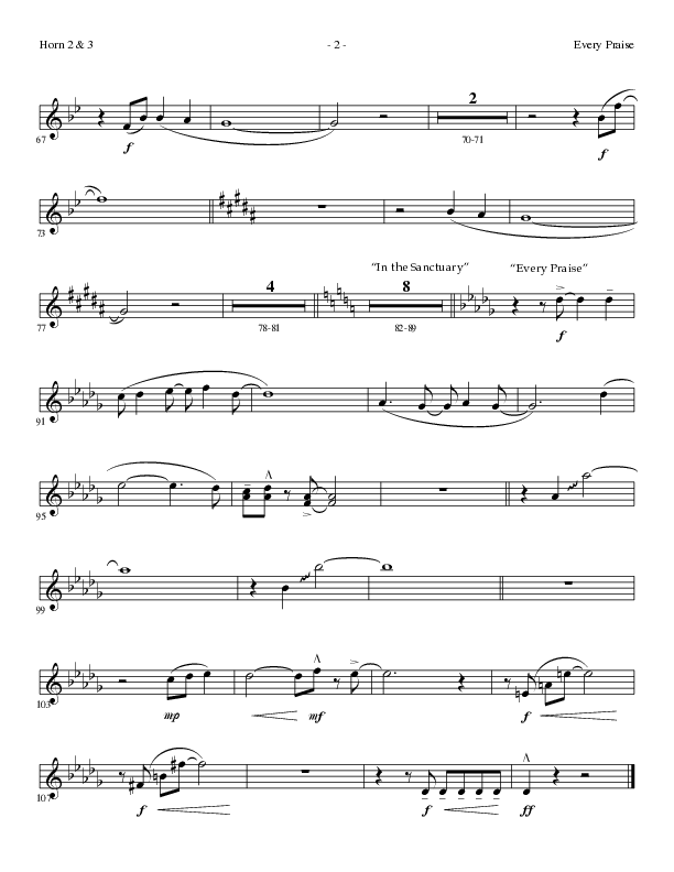 Every Praise with In the Sanctuary (Choral Anthem SATB) French Horn 2 (Lillenas Choral / Arr. Mike Speck / Arr. Cheryl Rogers)