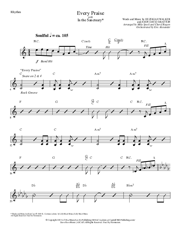 Every Praise with In the Sanctuary (Choral Anthem SATB) Rhythm Chart (Lillenas Choral / Arr. Mike Speck / Arr. Cheryl Rogers)