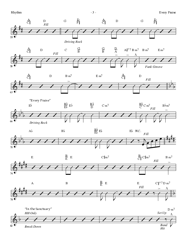 Every Praise with In the Sanctuary (Choral Anthem SATB) Rhythm Chart (Lillenas Choral / Arr. Mike Speck / Arr. Cheryl Rogers)