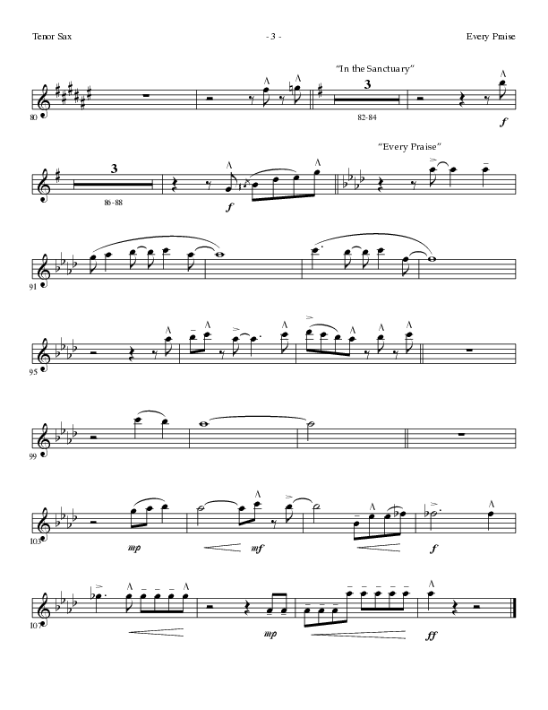 Every Praise with In the Sanctuary (Choral Anthem SATB) Tenor Sax 1 (Lillenas Choral / Arr. Mike Speck / Arr. Cheryl Rogers)
