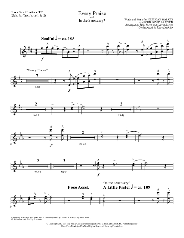 Every Praise with In the Sanctuary (Choral Anthem SATB) Tenor Sax/Baritone T.C. (Lillenas Choral / Arr. Mike Speck / Arr. Cheryl Rogers)