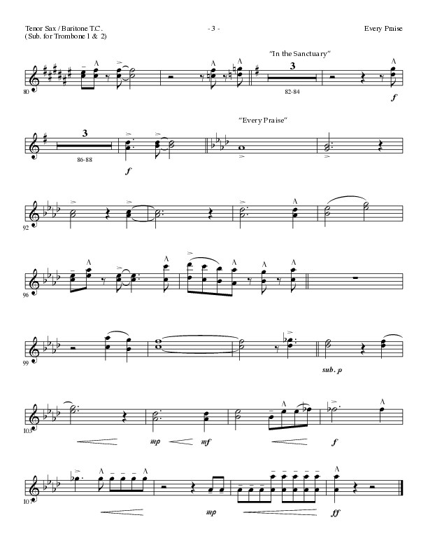 Every Praise with In the Sanctuary (Choral Anthem SATB) Tenor Sax/Baritone T.C. (Lillenas Choral / Arr. Mike Speck / Arr. Cheryl Rogers)