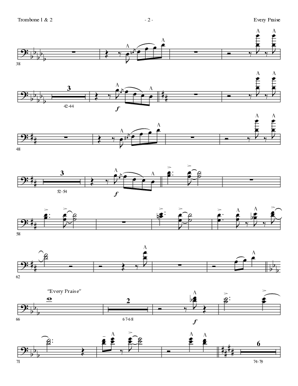 Every Praise with In the Sanctuary (Choral Anthem SATB) Trombone 1/2 (Lillenas Choral / Arr. Mike Speck / Arr. Cheryl Rogers)