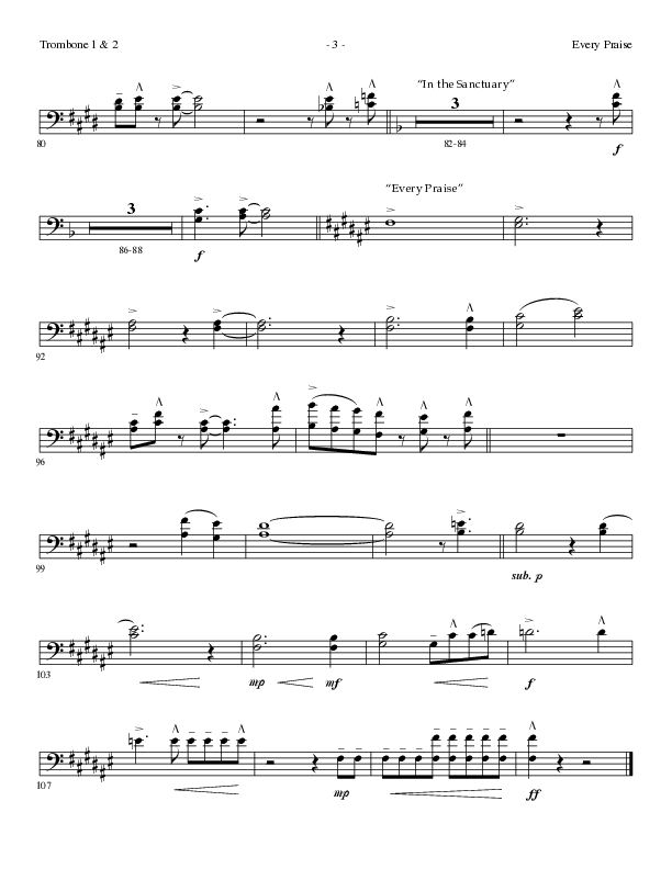 Every Praise with In the Sanctuary (Choral Anthem SATB) Trombone 1/2 (Lillenas Choral / Arr. Mike Speck / Arr. Cheryl Rogers)