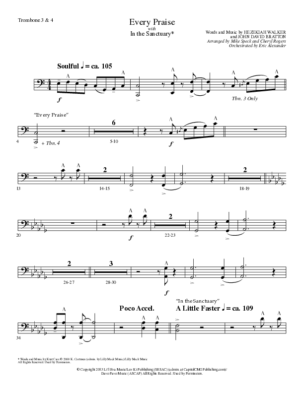 Every Praise with In the Sanctuary (Choral Anthem SATB) Trombone 3/4 (Lillenas Choral / Arr. Mike Speck / Arr. Cheryl Rogers)