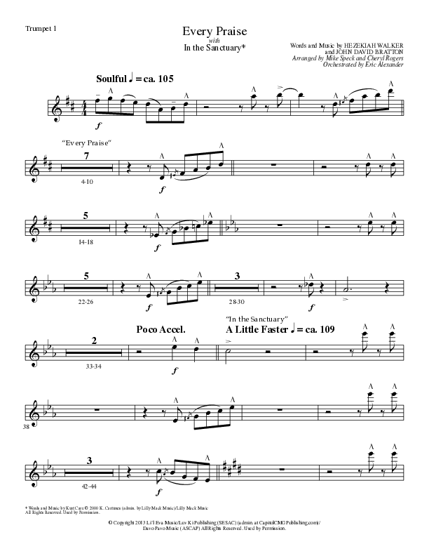 Every Praise with In the Sanctuary (Choral Anthem SATB) Trumpet 1 (Lillenas Choral / Arr. Mike Speck / Arr. Cheryl Rogers)