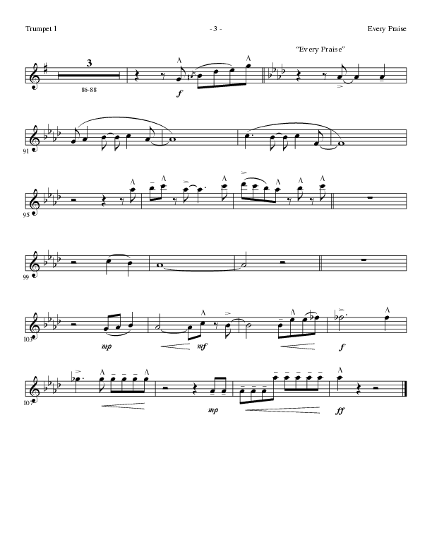 Every Praise with In the Sanctuary (Choral Anthem SATB) Trumpet 1 (Lillenas Choral / Arr. Mike Speck / Arr. Cheryl Rogers)