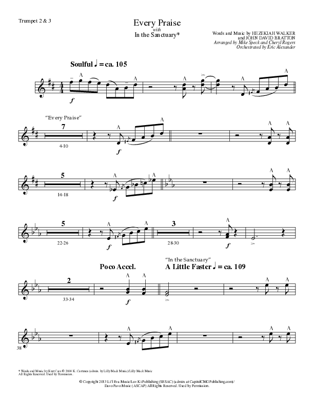 Every Praise with In the Sanctuary (Choral Anthem SATB) Trumpet 2/3 (Lillenas Choral / Arr. Mike Speck / Arr. Cheryl Rogers)