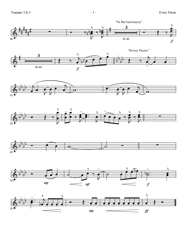 Every Praise with In the Sanctuary (Choral Anthem SATB) Trumpet 2/3 (Lillenas Choral / Arr. Mike Speck / Arr. Cheryl Rogers)