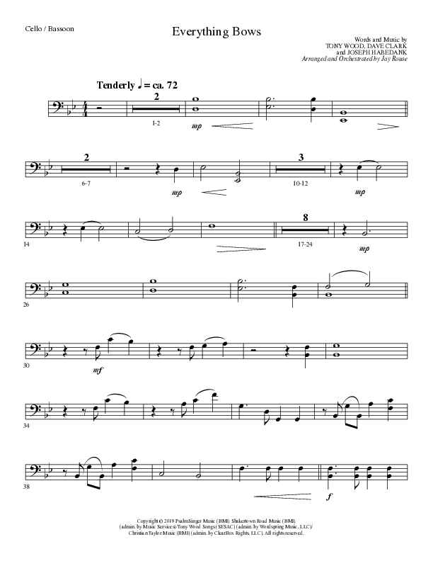 Everything Bows (Choral Anthem SATB) Cello (Lillenas Choral / Arr. Jay Rouse)