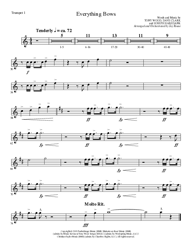 Everything Bows (Choral Anthem SATB) Trumpet 1 (Lillenas Choral / Arr. Jay Rouse)