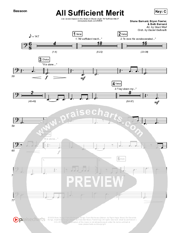 All Sufficient Merit (Live) Bassoon (Shane & Shane)