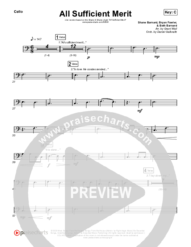 All Sufficient Merit (Live) Cello (Shane & Shane)