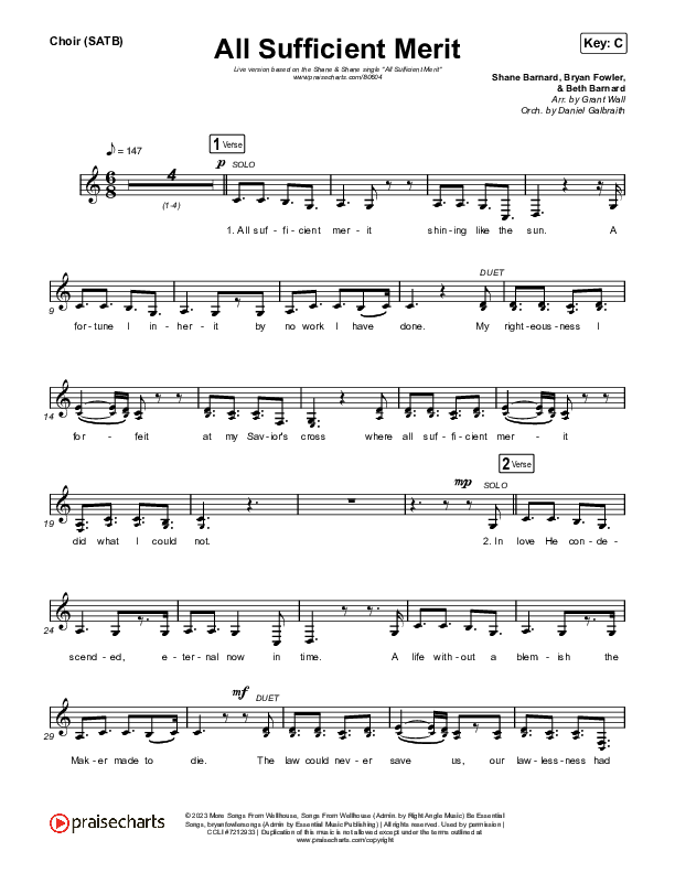 All Sufficient Merit (Live) Choir Sheet (SATB) (Shane & Shane)