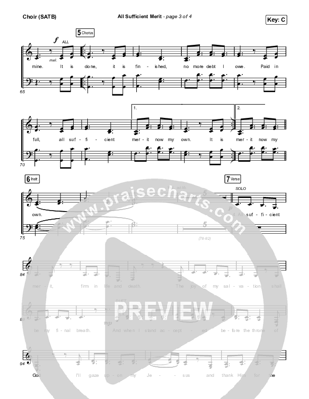 All Sufficient Merit (Live) Choir Sheet (SATB) (Shane & Shane)