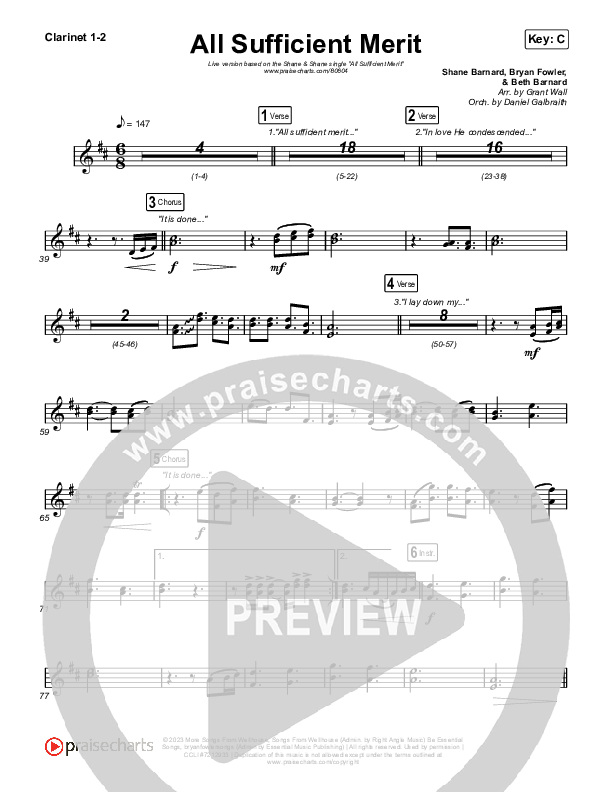 All Sufficient Merit (Live) Clarinet 1/2 (Shane & Shane)