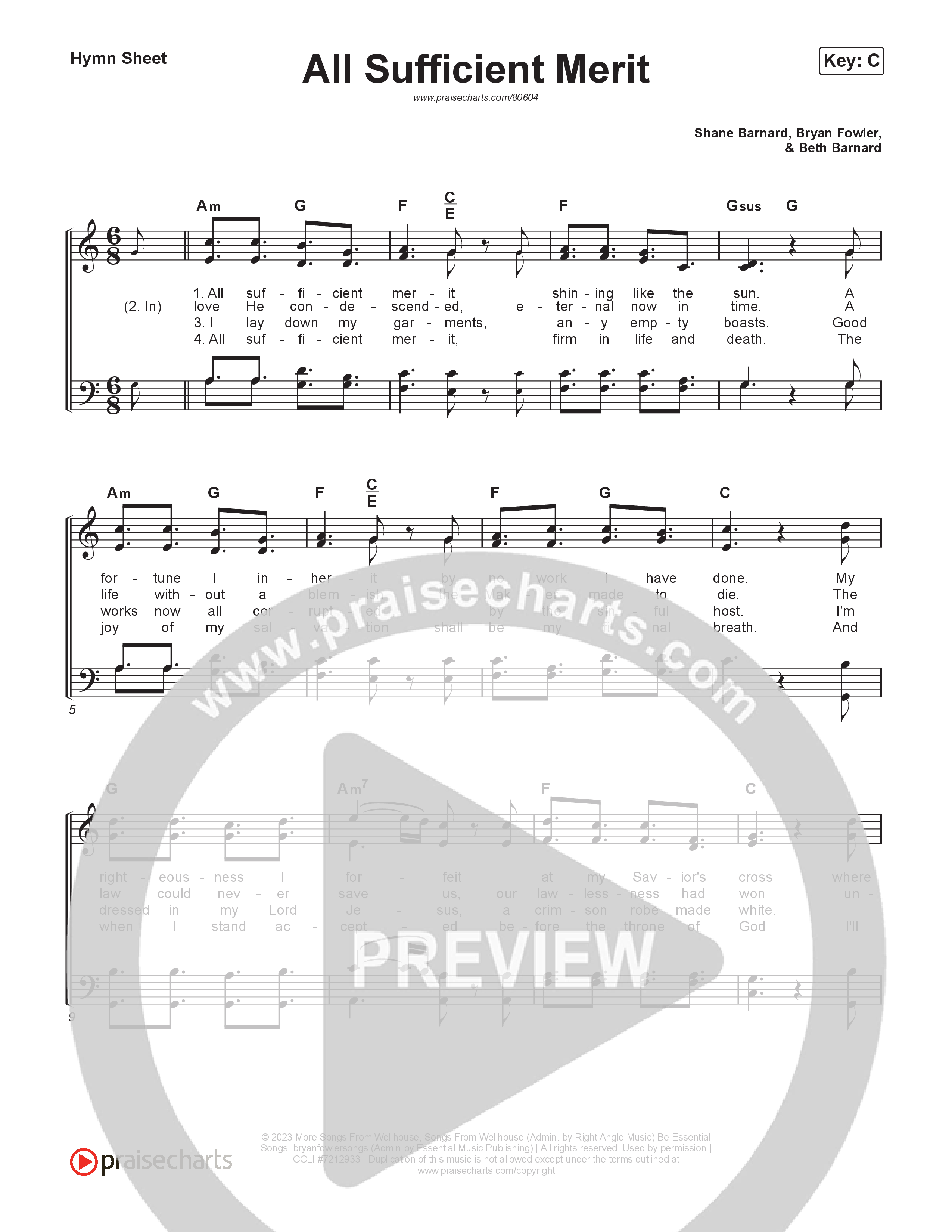 All Sufficient Merit (Live) Hymn Sheet (Shane & Shane)