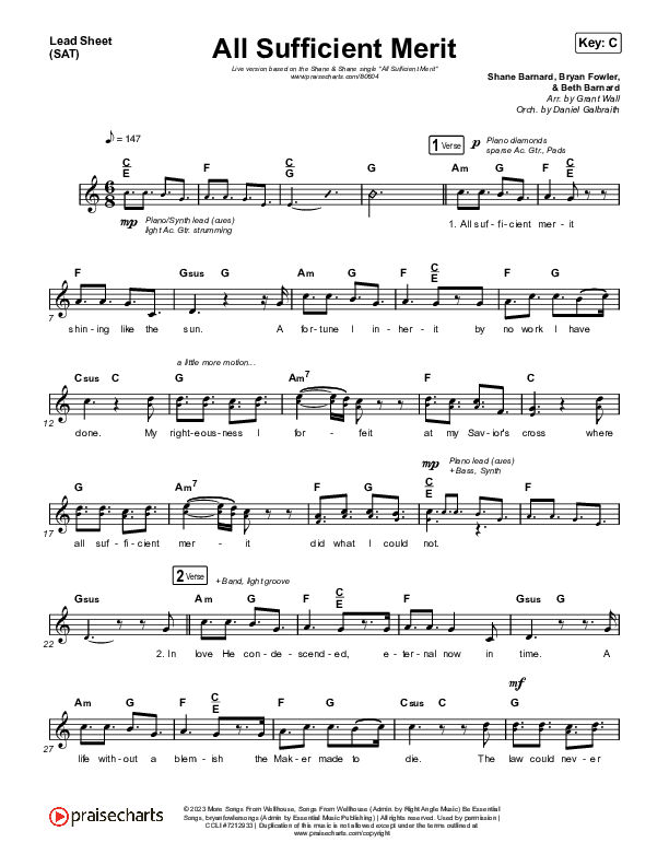 All Sufficient Merit (Live) Lead Sheet (SAT) (Shane & Shane)