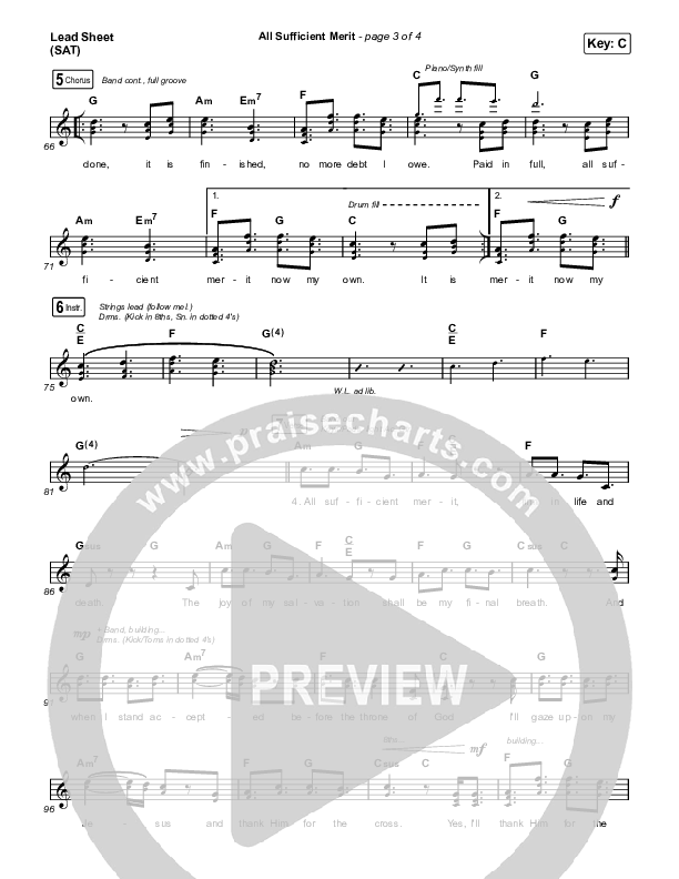 All Sufficient Merit (Live) Lead Sheet (SAT) (Shane & Shane)