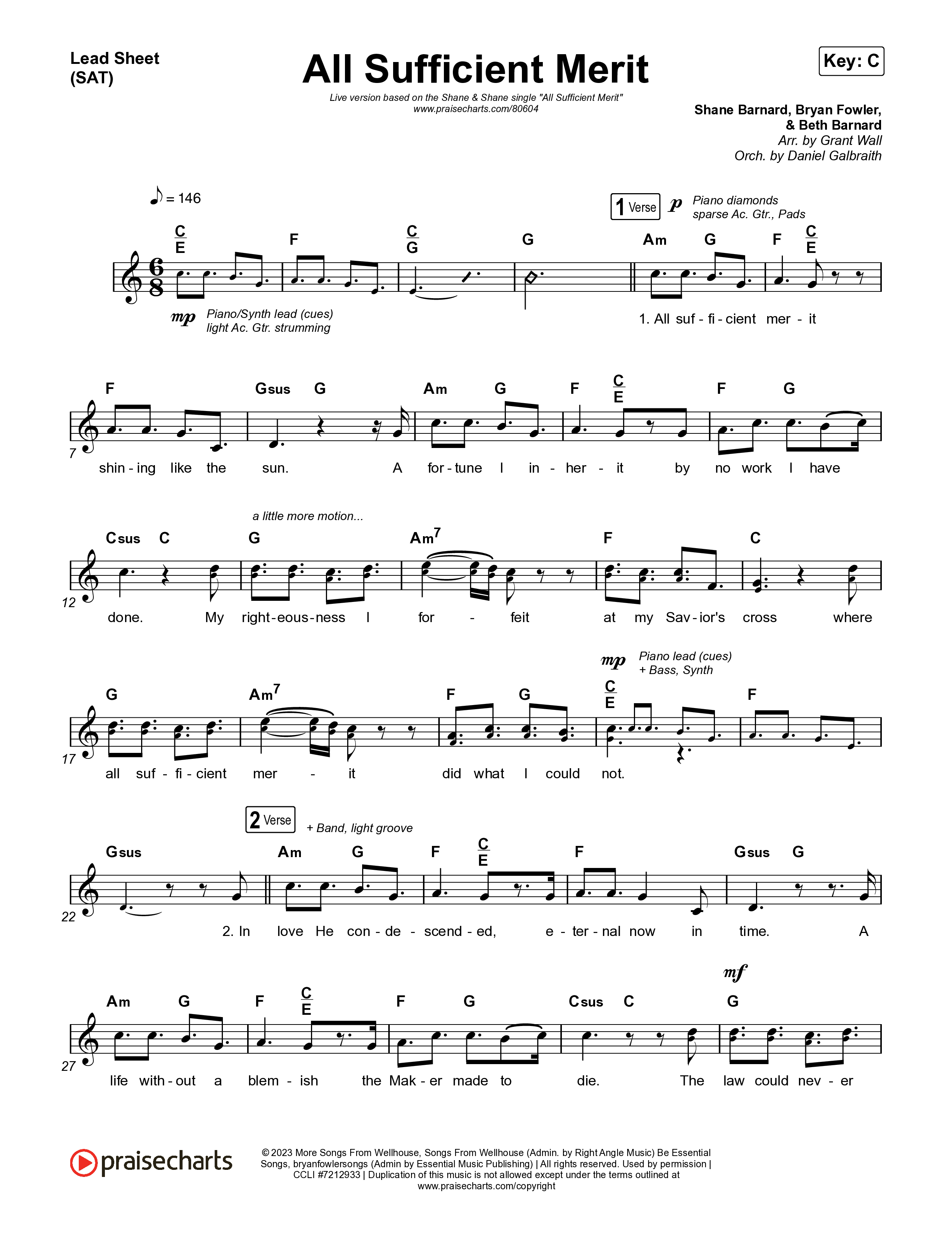 All Sufficient Merit (Live) Lead Sheet (SAT) (Shane & Shane)