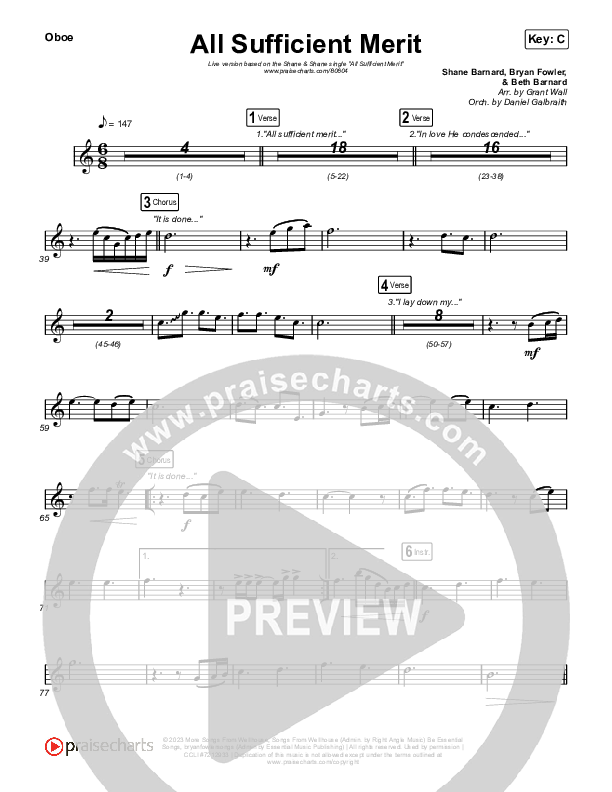 All Sufficient Merit (Live) Oboe (Shane & Shane)