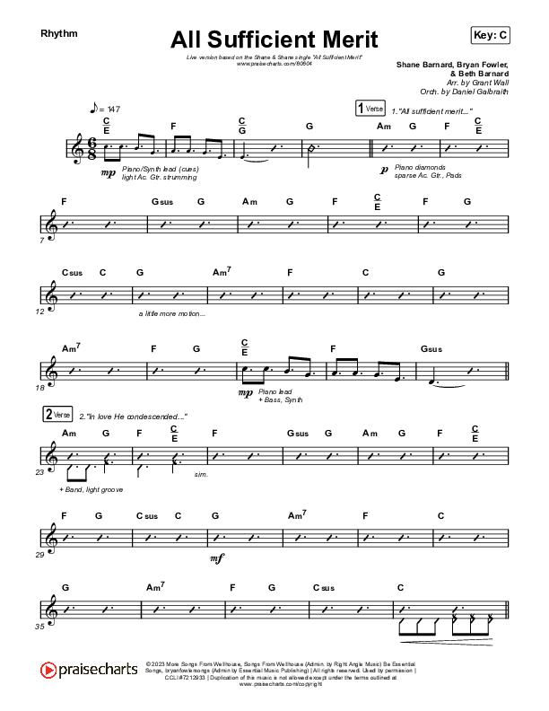 All Sufficient Merit (Live) Rhythm Chart (Shane & Shane)