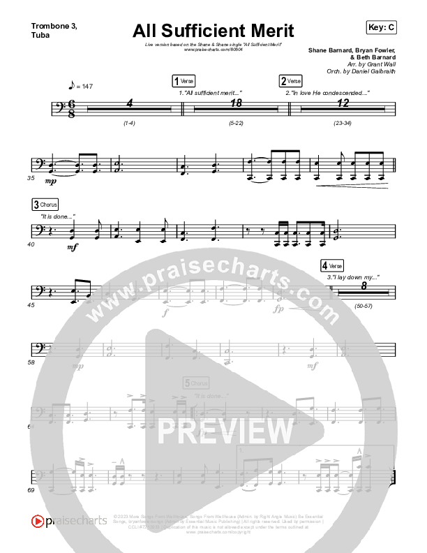 All Sufficient Merit (Live) Trombone 3/Tuba (Shane & Shane)