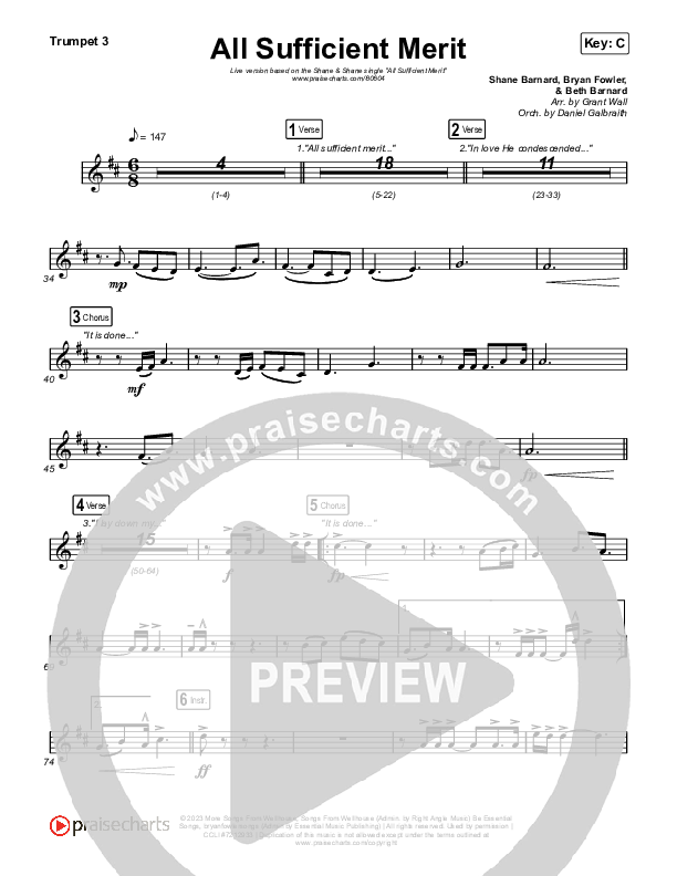 All Sufficient Merit (Live) Trumpet 1,2 (Shane & Shane)