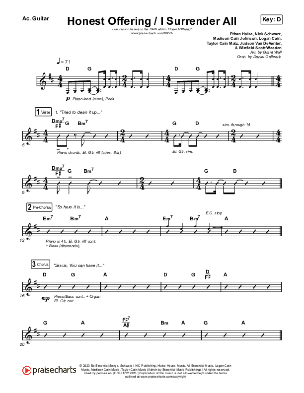 Honest Offering / I Surrender All (Live) Acoustic Guitar (CAIN)