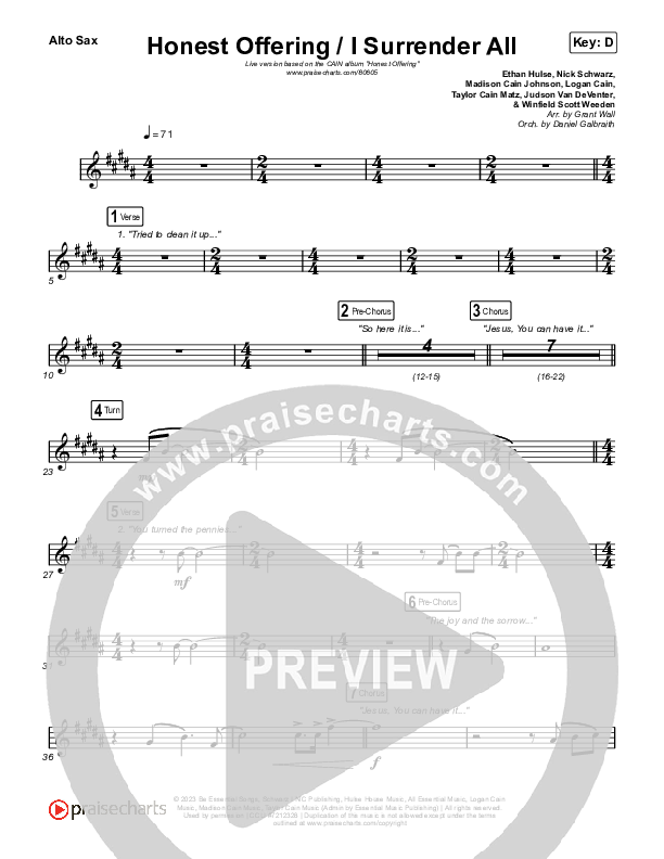 Honest Offering / I Surrender All (Live) Sax Pack (CAIN)