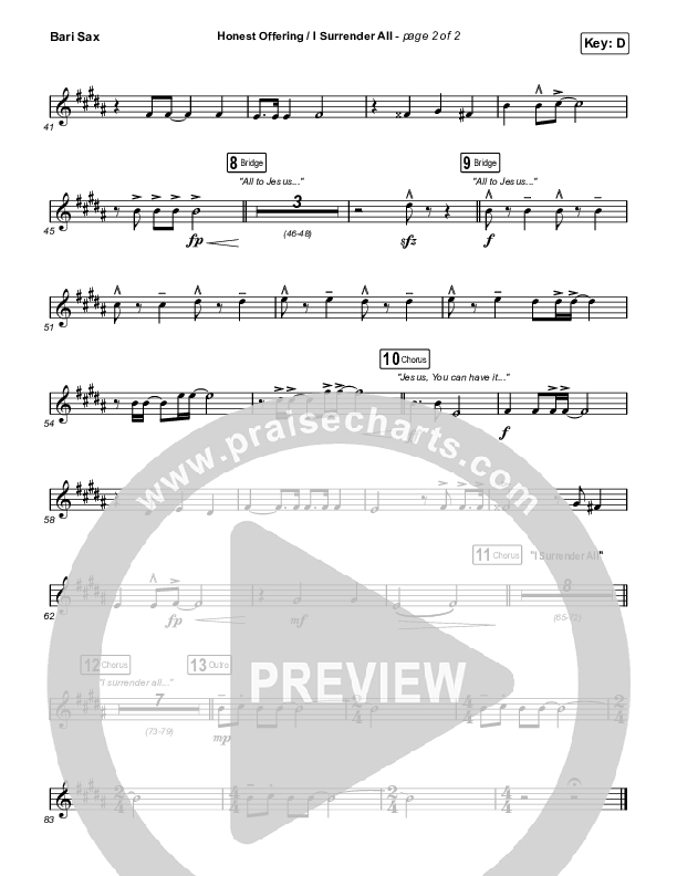 Honest Offering / I Surrender All (Live) Bari Sax (CAIN)