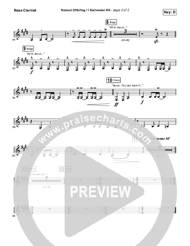 Honest Offering / I Surrender All (Live) Bass Clarinet (CAIN)