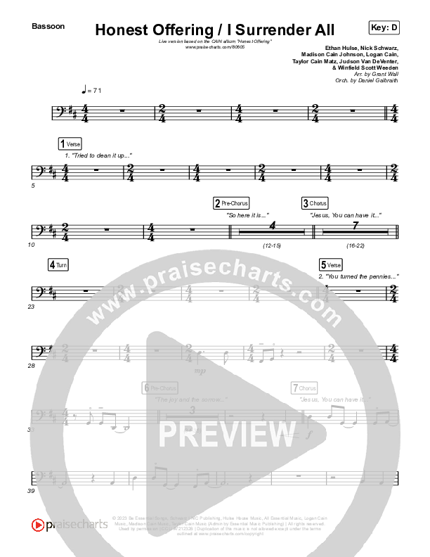 Honest Offering / I Surrender All (Live) Bassoon (CAIN)