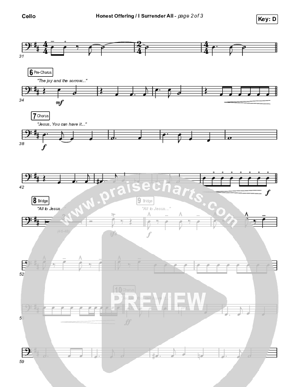 Honest Offering / I Surrender All (Live) Cello (CAIN)