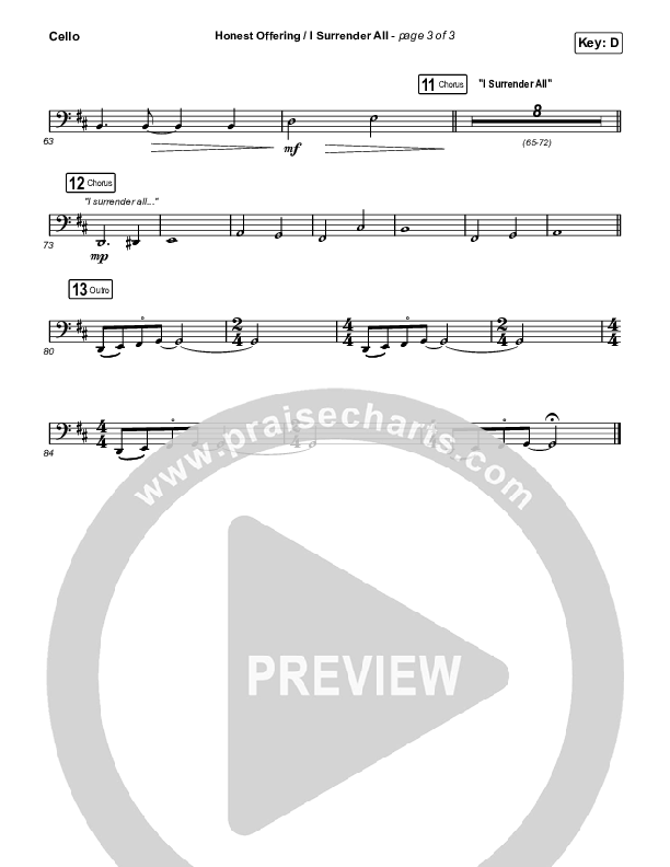 Honest Offering / I Surrender All (Live) Cello (CAIN)