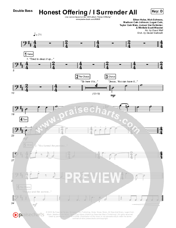 Honest Offering / I Surrender All (Live) Double Bass (CAIN)