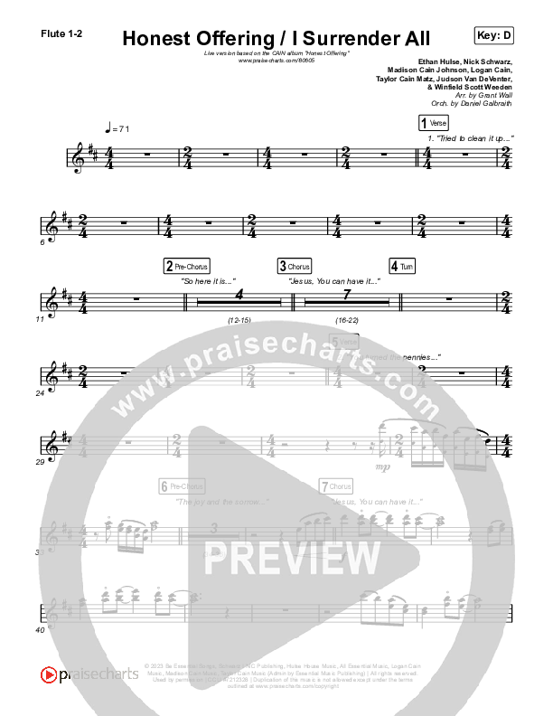 Honest Offering / I Surrender All (Live) Flute 1/2 (CAIN)
