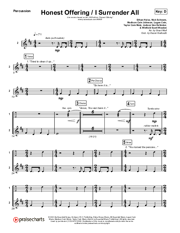 Honest Offering / I Surrender All (Live) Percussion (CAIN)