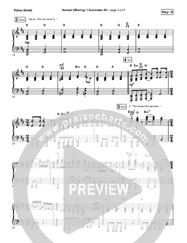 Honest Offering / I Surrender All (Live) Piano Sheet (CAIN)