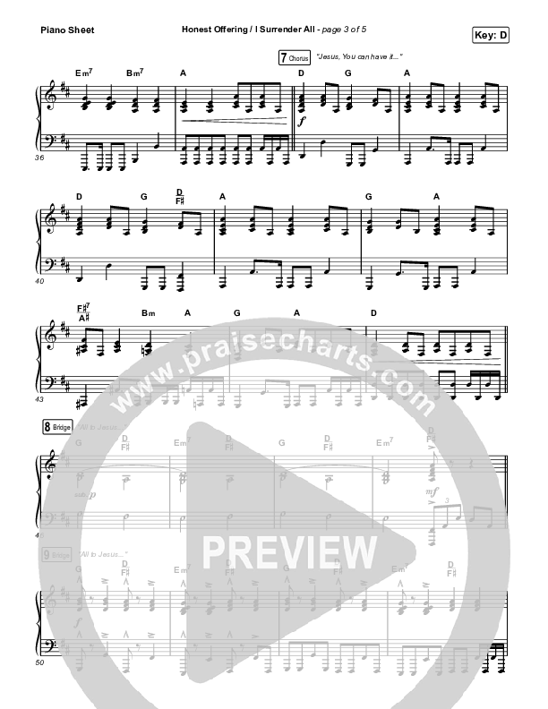 Honest Offering / I Surrender All (Live) Piano Sheet (CAIN)