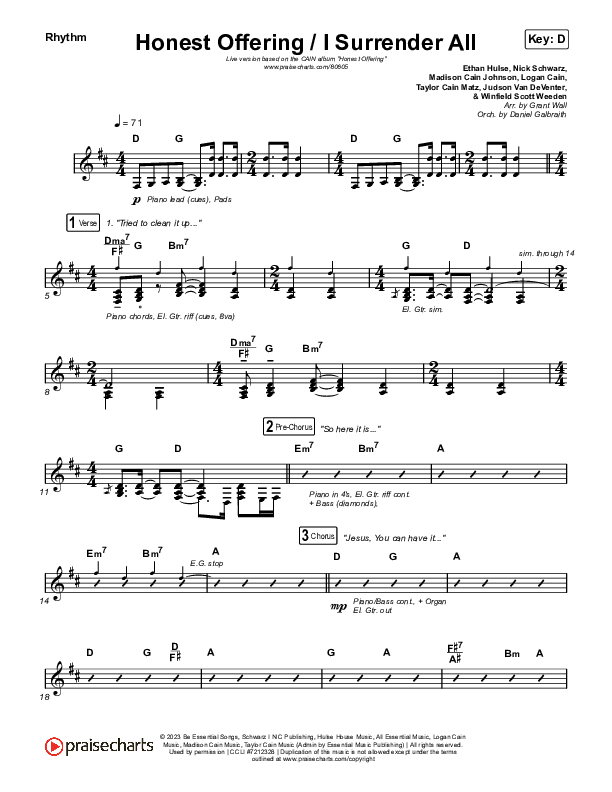 Honest Offering / I Surrender All (Live) Rhythm Chart (CAIN)