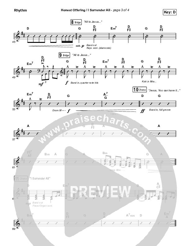 Honest Offering / I Surrender All (Live) Rhythm Chart (CAIN)