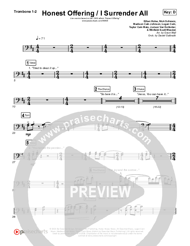 Honest Offering / I Surrender All (Live) Trombone 1/2 (CAIN)