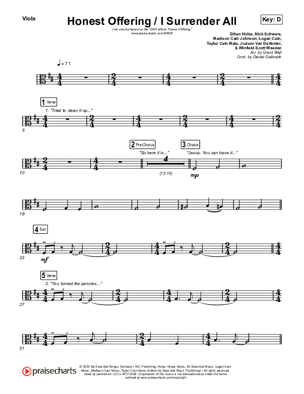 Honest Offering / I Surrender All (Live) Viola (CAIN)