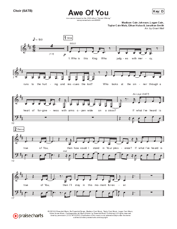 Awe Of You (Live) Choir Sheet (SATB) (CAIN)