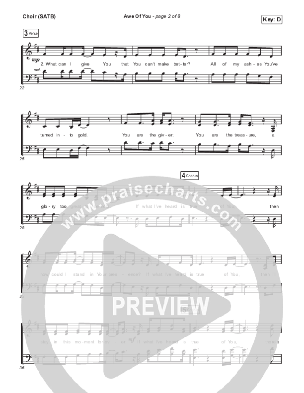 Awe Of You (Live) Choir Sheet (SATB) (CAIN)